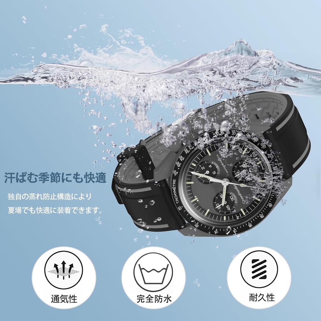 Jumpsunfun 20mm Pasek do Zegarka dla Swatch x OMEGA Speedmaster Silikonowy Pasek do Zegarka z Szybkozłączką Wymienny Czarny i Szary Paski MoonSwatch, Narzędzie,