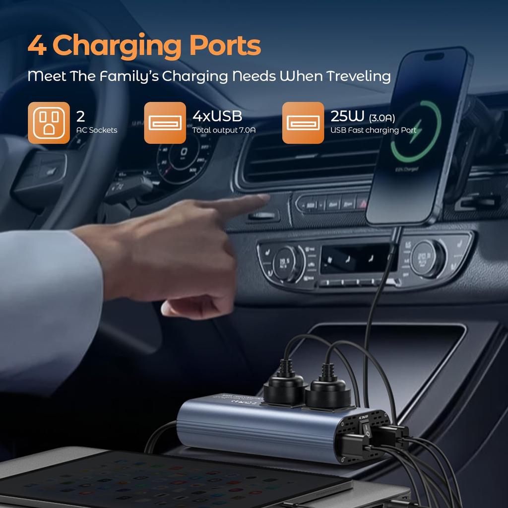 TAGEEBLU 300 W Inverter, Cigarette Lighter Socket, Converts DC 12 V To AC 100