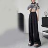 Women's Summer Thin Ice Silk Wide Leg Pants Casual Satin Chinese Style Trousers