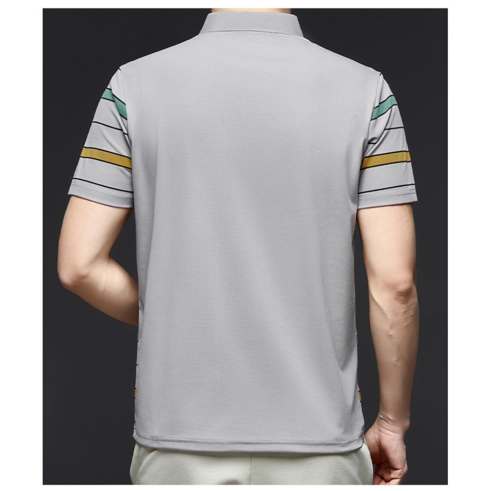 Short Sleeved Men's Polo Shirt Summer New Business Casual Striped Thin Ice Silk T-shirt Base Shirt