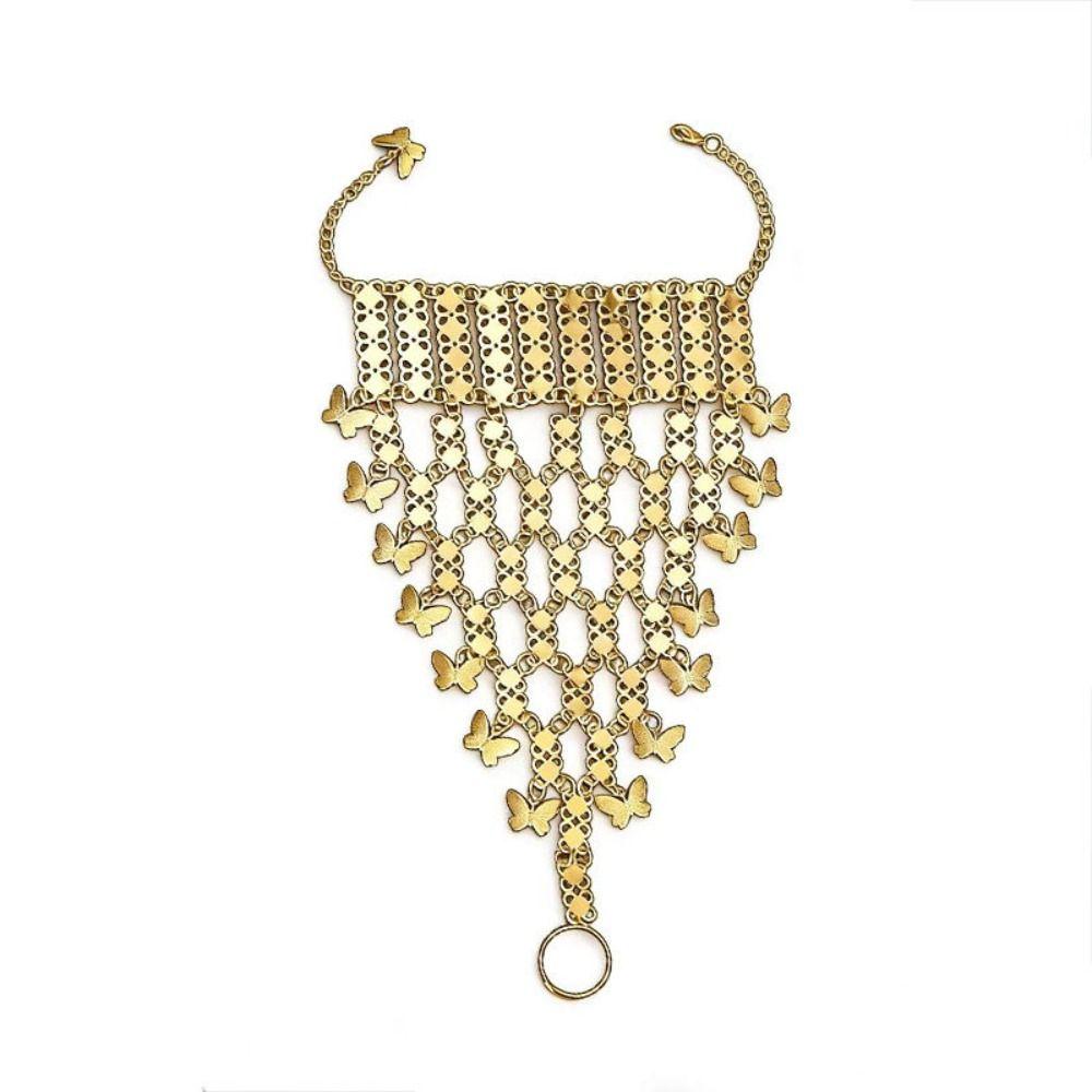 Exotic Ethnic Style Finger Bracelet Thai Hollow Geometric Bracelet Golden Tassels Bracelet  Wedding