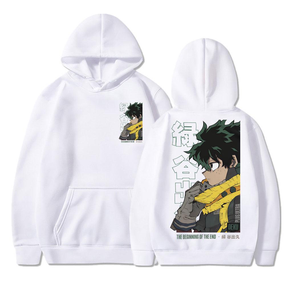 Sudadera con capucha unisex color beige Izuku Midoriya Estampado a doble cara Sudadera con capucha Personaje de anime My Hero Academia Gráfico Streetwear Jersey