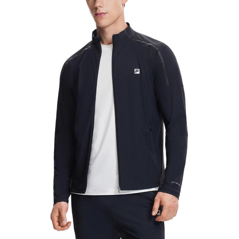FILA Fitness Series Solid Color Simple Print Small Logo Stand Collar Quick-Dry Soft Comfortable Long Sleeve Jacket Men jackets Black A11M421506F-BK