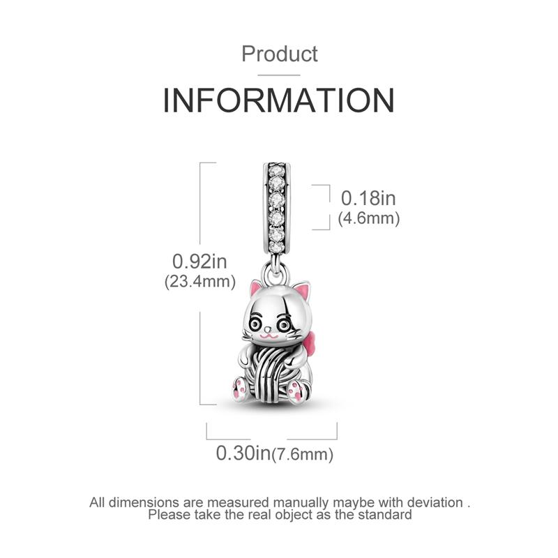 Charm Bead Charms Plata Cute Cat Playing String Ball Pendants Compatible With Authentic Bracelets Charm Bead Charms for Women Jewellery Do It Yourself
