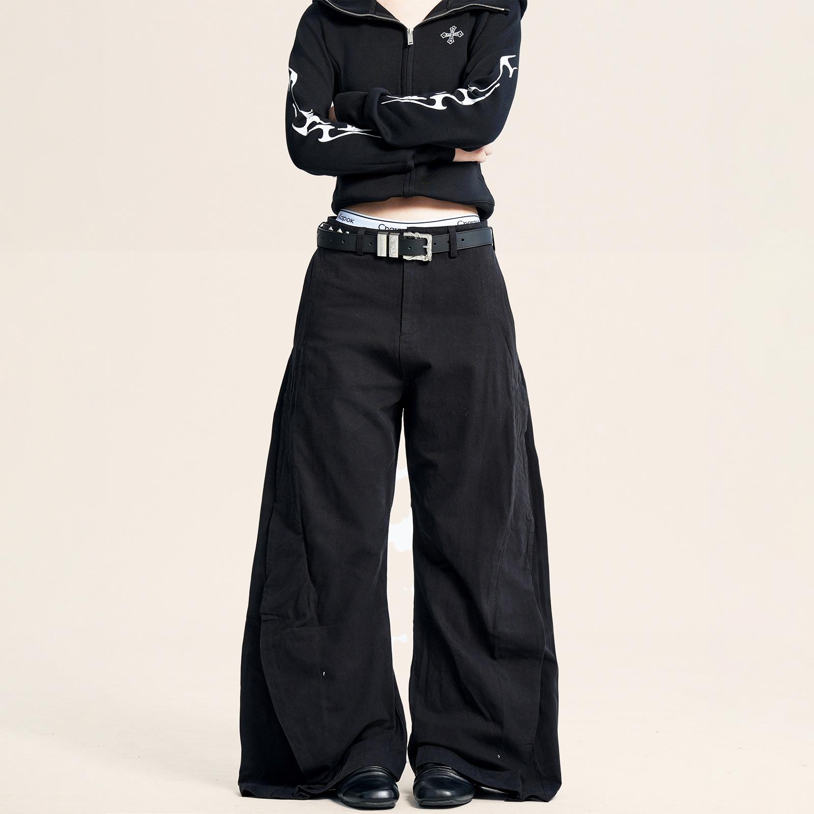 

Yongfang Unisex Black Wide-Leg Deconstructed Design Casual Trousers XXL