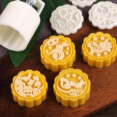 Mooncake  Flower Mid-autumn Festival Hand Press Moon Cake Cutter S Set