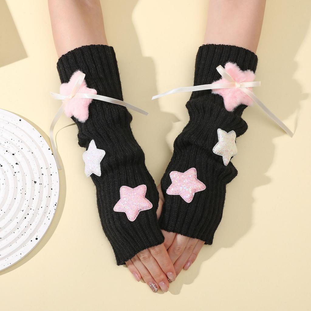 Plüsch-Stern-Armstulpen für Damen Herbst und Winter College-Stil Dui Dui Freiliegende Finger-Ärmel Gestrickte Warme Fake-Ärmel