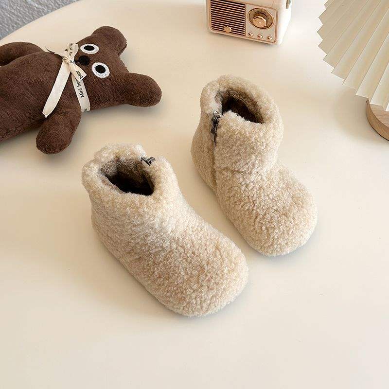 Girls Two Cotton Shoes Children's Snow Boots Plush 2025 Autumn and Winter New Plush Plush Birkenstocks Baby Winter Shoes