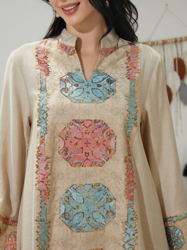 NC70 Middle East Style Muslim Sequin Loose Long Dress for Women