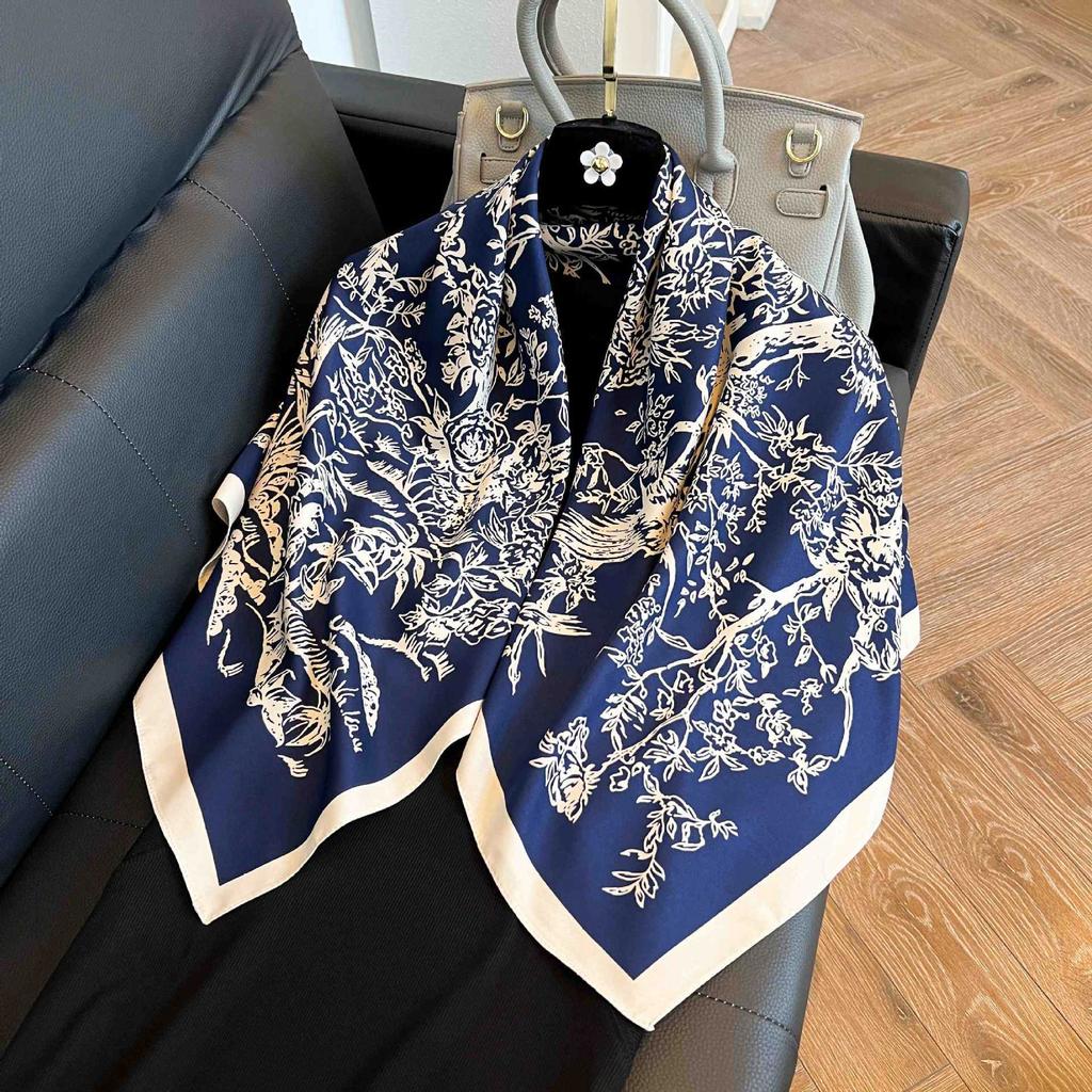 91Cm square scarf silk scarf women's new literary and fashion scarf accessories autumn and winter retro versatile shawl