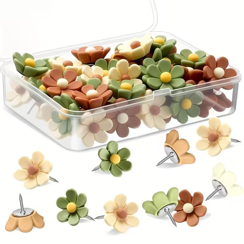 10/20pcs  Random Floral Push Pins – Resin Thumbtacks for Bulletin, Cork Boards, Office, Home, School, Work