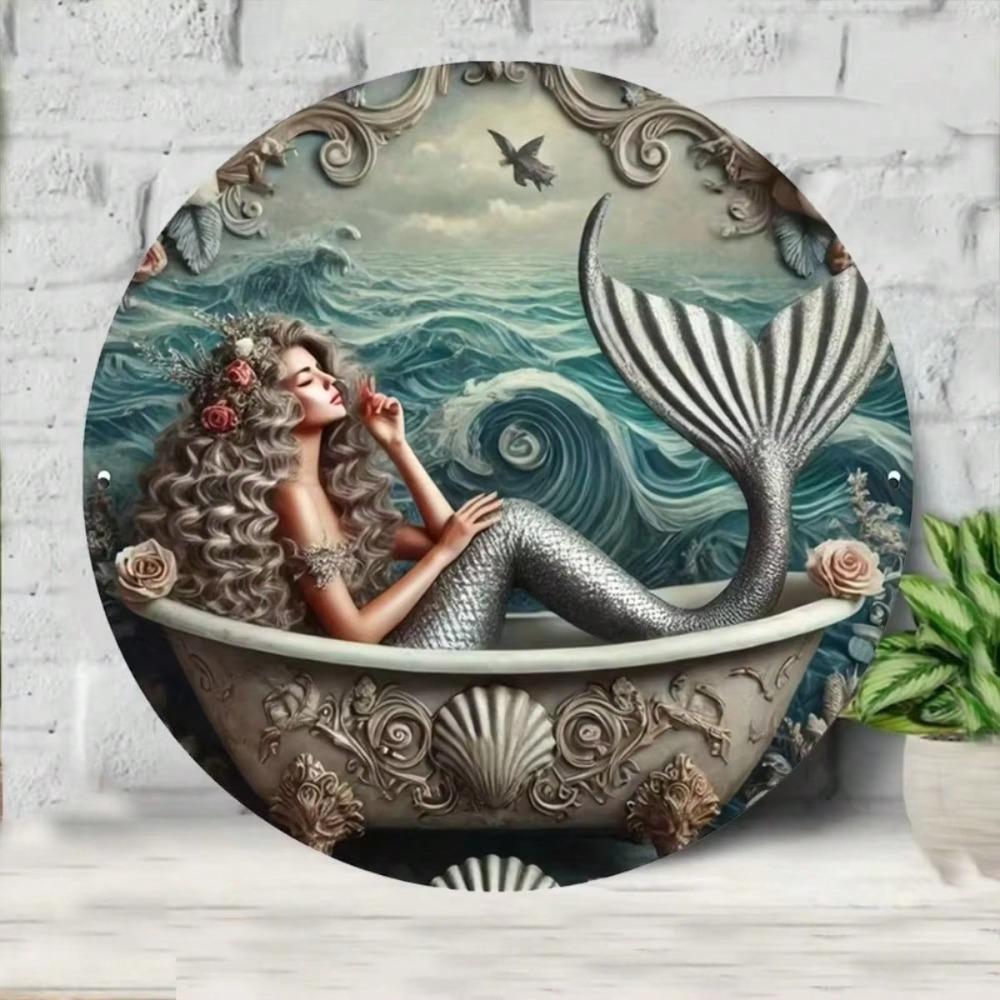 MermaidElegance Waterproof Metal Wall Art UV Printed Home Decor Rustproof Sign