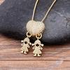 Nidin Fashion Son Daughter Heart Gold Color Family Girl Boy Pendant Necklace Jewelry For Mother Gift