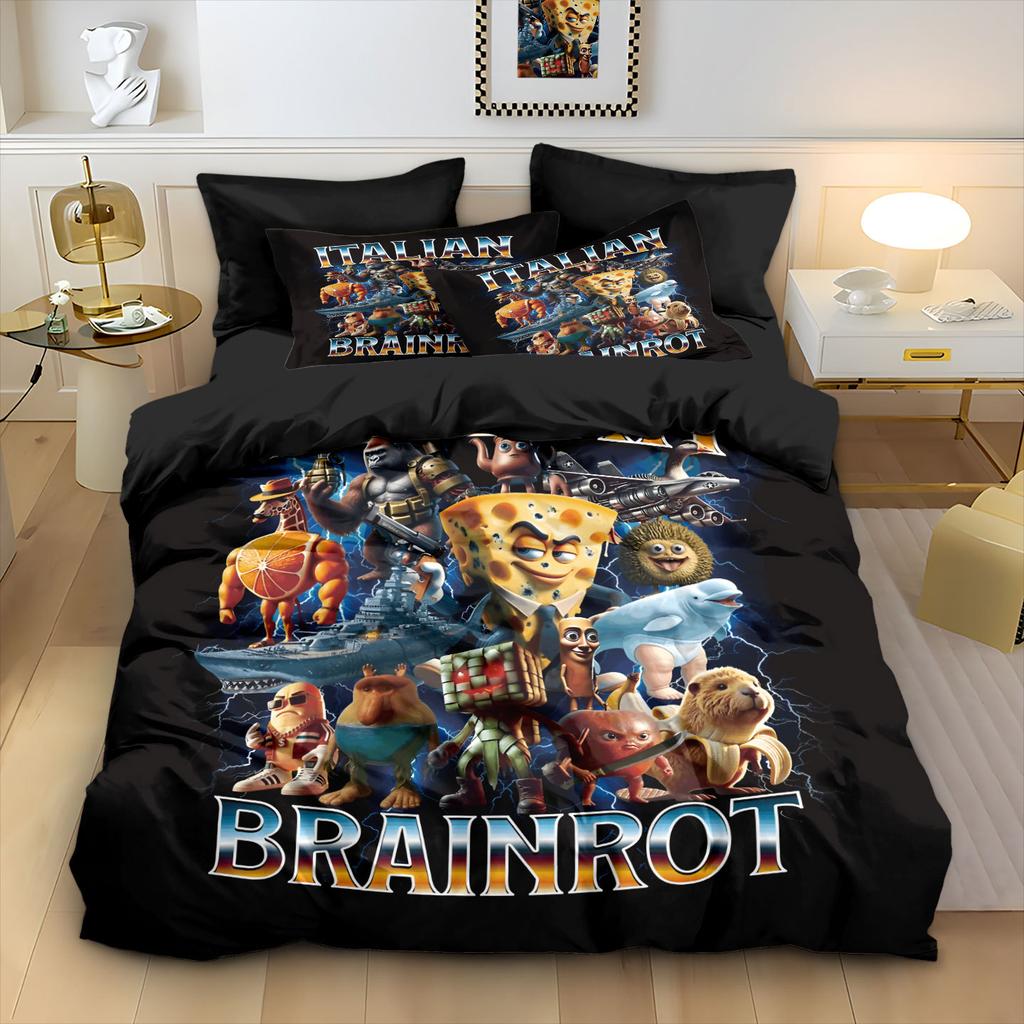 ai Brainrot Tung Tung Sahur Bedding Set Cartoon Bedroom Decoratio Duvet Cover Pillowcase Children and adults holiday gifts
