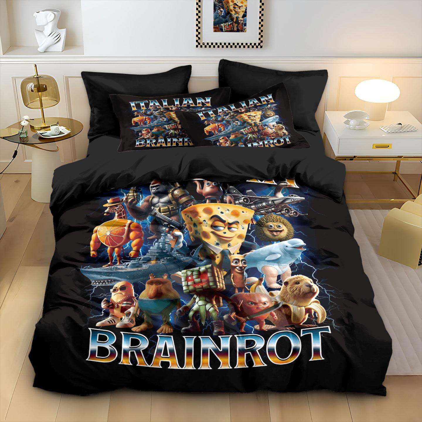 

ai Brainrot Tung Tung Sahur Bedding Set Cartoon Bedroom Decoratio Duvet Cover Pillowcase Children and adults holiday gifts EU Single(135*200cm)3pcs