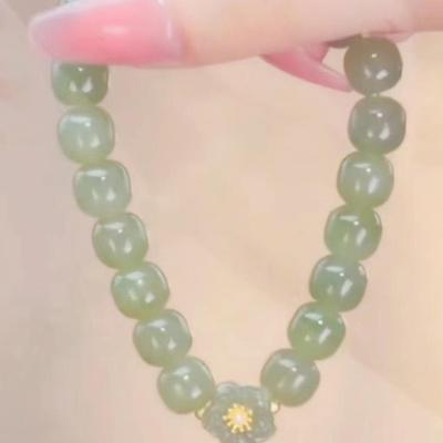 Trendy Cyan Green Flower Hetian Jade Beaded Bracelet for Women