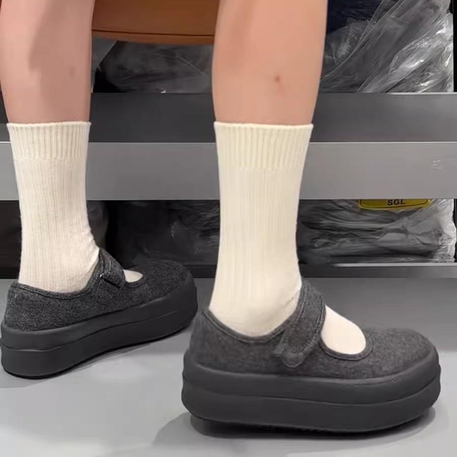 Soft leather version versatile fashion Velcro platform casual shoes women's 2024 winter new retro thin Mary Jane shoes