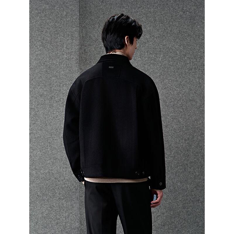 GXG Men's Black Wool Lapel Short Coat