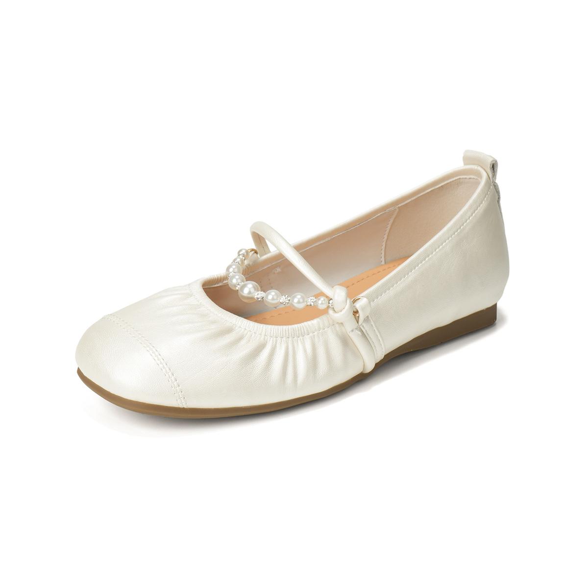 

Weiwei girl 16-2 French stunning Mary Jane shoes inner height increase autumn flat ballet shoes silver single shoes women 43 бежевый