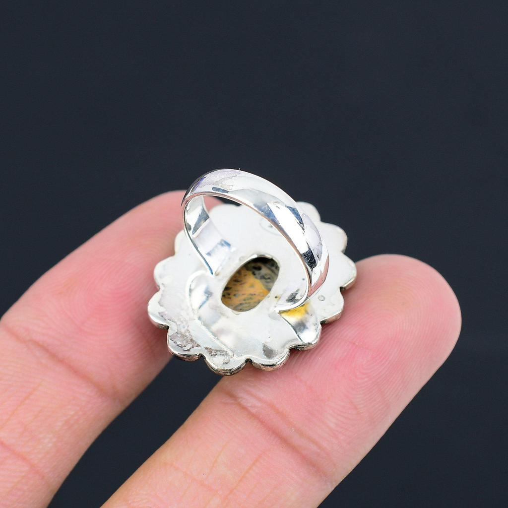 925 Sterling Silver Bildjaspis Sten Löfte Födelsedag Solitär Ring US 6.5
