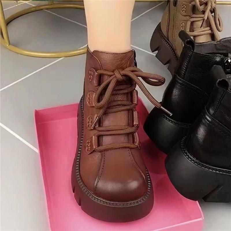 Damenschuhe Lässige Plateau-Stiefel Kleine Größe Wählen Stiefel Damen Kurze Leder Bequeme Stiefeletten Wasserdicht Dicksohlig Gepolstert Warm