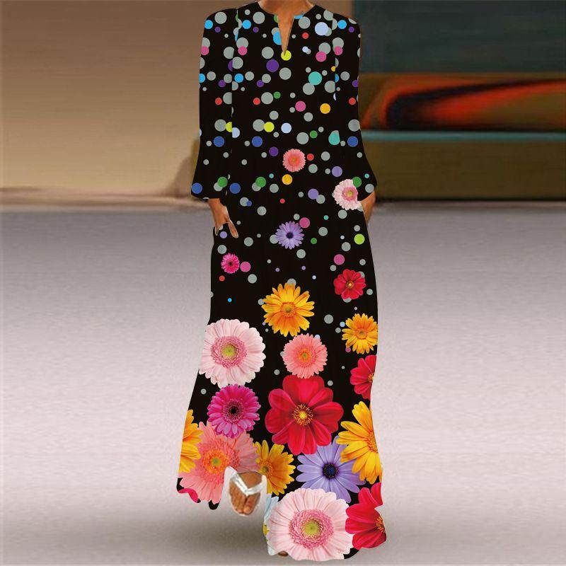 

Fashion European and American Style 2024 New Arrival Dress Women s Thin Long Sleeve Dress V-neck Pocket Middle-Aged and Elderly Women s Clothing VLCXCQ-84 L