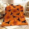 Orange Bats Pumpkins Soft Fluffy Flannel Blanket Super Cozy Lightweight Bed Blanket for Halloween Sofa Bed Christmas Decor