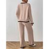 Women Two Piece Set Polo Neck Sweater And Wide Leg Pants