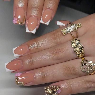 Fashionable Artificial Fingernails with Flower Designs False Nail Full Cover Press On Nail Comfortable Wear for Everyday
