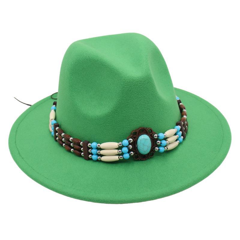 Turquoise Ethnic Style Top Hat, Foreign Style Jazz Hat, Retro Felt Hat, Spanish Temperament Plush Woolen Hat