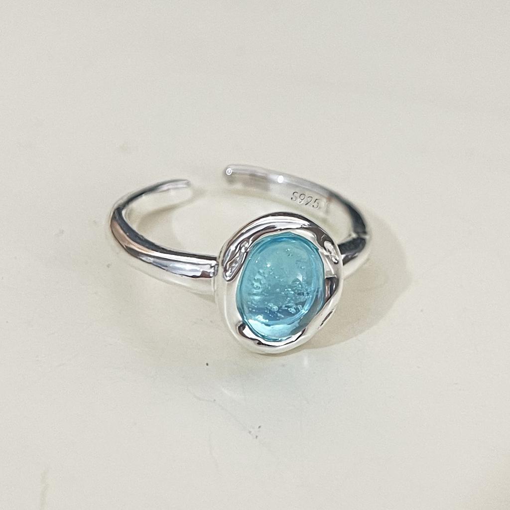 925 Sterling Silver Rings for Women Couple Minimalist Handmade Simple Blue MoonStone Ring Set Party Jewelry Gift Prevent Allergy