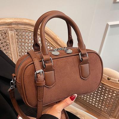 Frosted Texture Portable Boston Bag 2025 Autumn New Fashion Commuter Versatile Temperament Retro Messenger Women's Bag