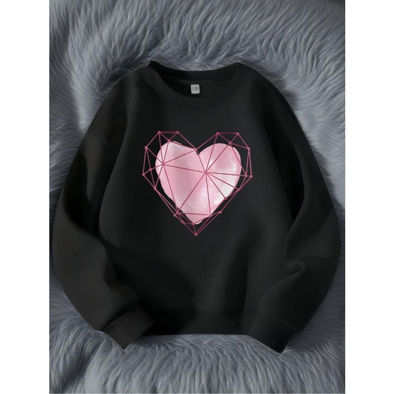 Kids Diamond Heart Print Crewneck Sweatshirt,Long Sleeve Top for Spring & Autumn 110 чёрный