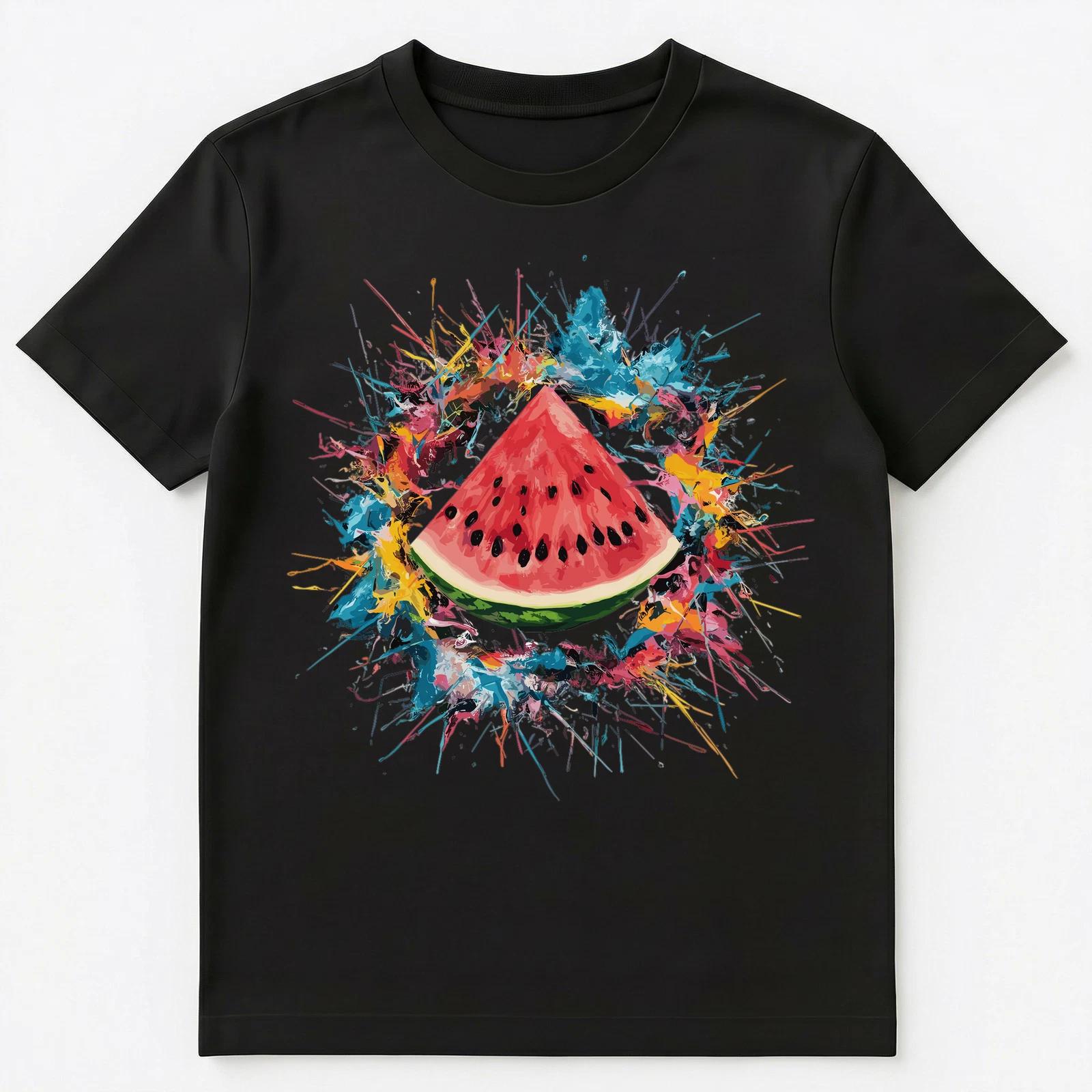 Colorful Paint Splash Watermelon Art Graphic Unisex T-Shirt 3XL