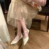 2025 Spring/Summer Women's Low Heel Pointed Toe Shoes with Diamond Straps – Gentle Fairy Style