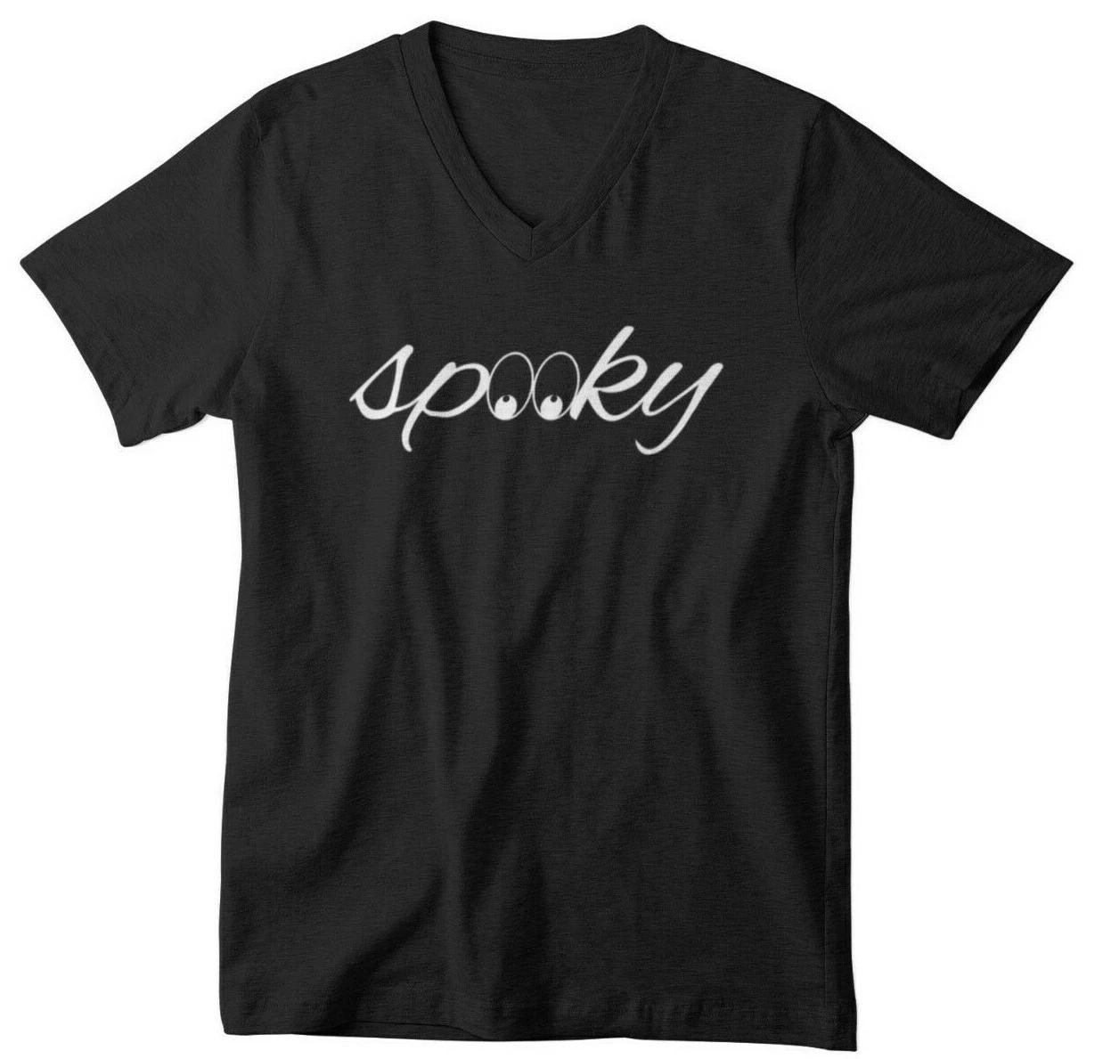 Spooky #2 Mens V Neck Shirt Halloween Ghost Fall Scary Graphic Tee Black Shirt S