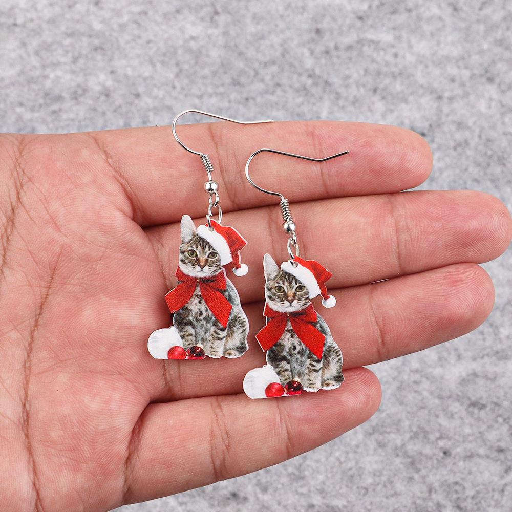 

Christmas Kitten Cartoon Earrings & Tree Pendant