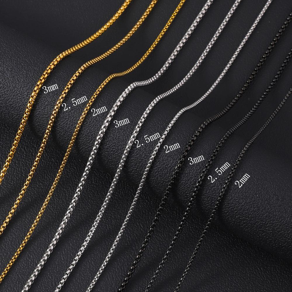 Stainless Steel Square Box Chain Necklace For Men Women Retro Black Gold Silver Color Choker Metal Jewelry DIY Accessories