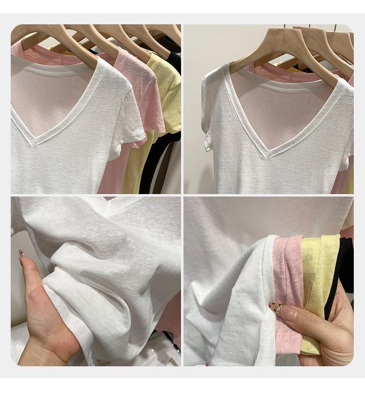 Korean Style High-End Women's V-Neck Short Sleeve T-Shirt - Summer 2026 Bestseller