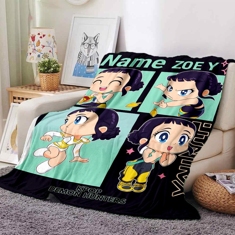 Custom Name Kpop Demon Hunters Theme Printed Blanket Perfect For Couch Bed Travel Outdoor Use Machine Washable Cozy Durable
