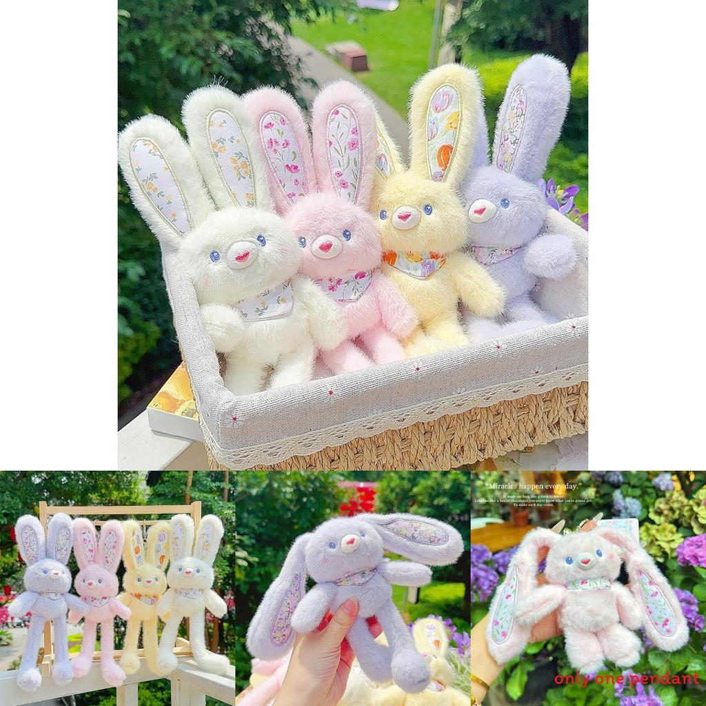Cartoon Rabbit Plush Keyring With Flower Print For Gift And Collection Use