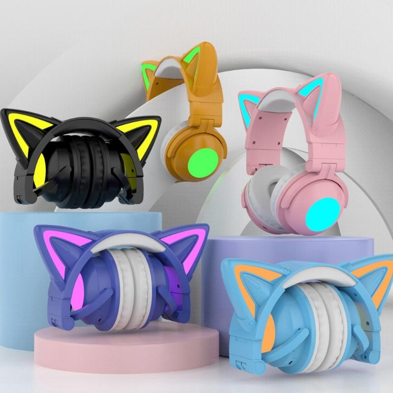 Cute for Cat Ear Pattern Kids Headset Bluetooth-compatible5.0 Headphone Best Present for Girls Boys Birthday Party New Y