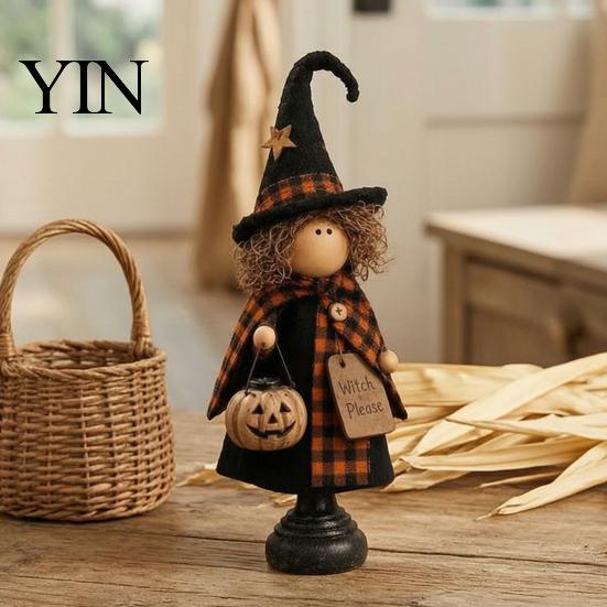 Halloween Lovers Collectibles Rustic Witch Resin Figurine, Fall Tabletop Decor, Vintage Farmhouse Autumn Home Decorations Statue for Mantel