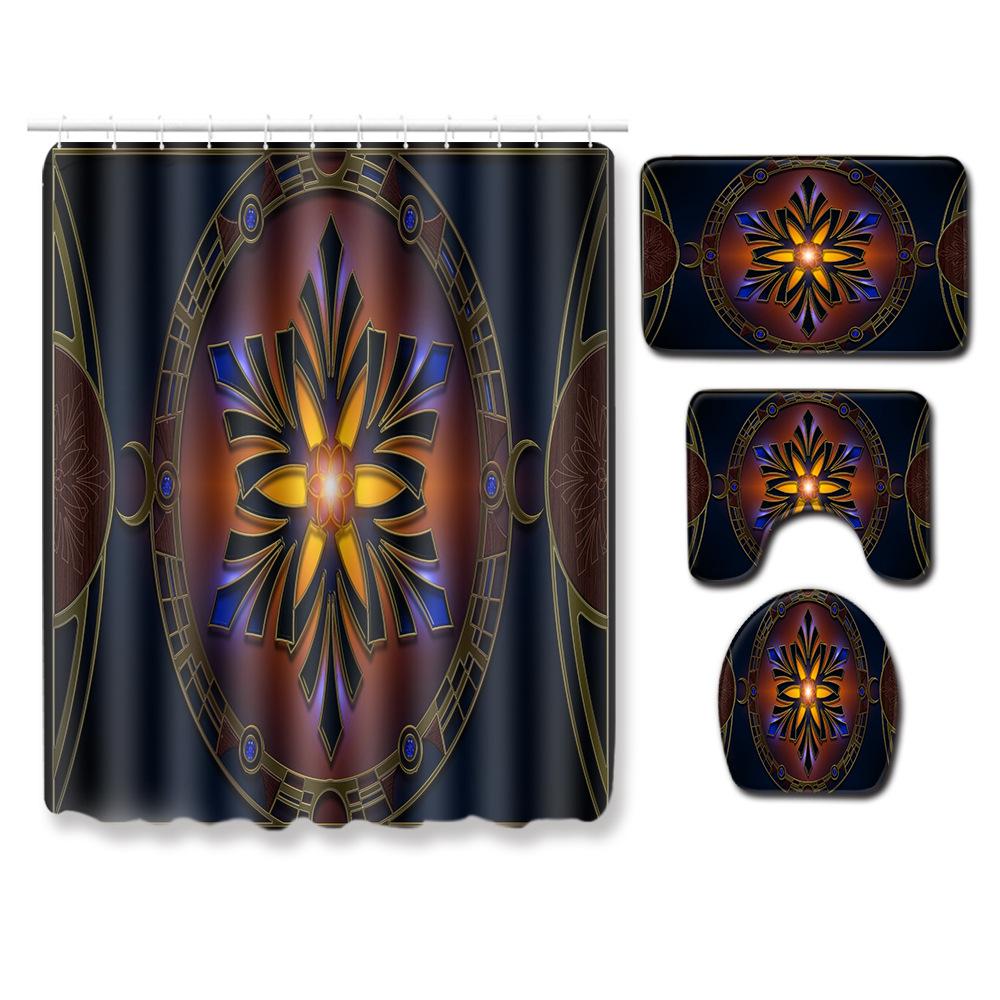 Cool Pattern Shower Curtain Floor Mat Combination Four-Piece Set Bathroom Toilet Carpet Mat Foot Mat