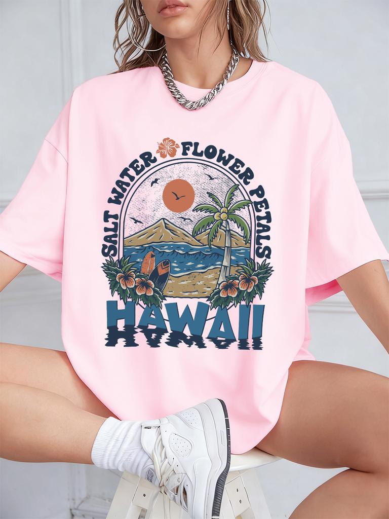Salt Water Flower Hawaii Prints TShirts Women Summer Cotton Short Sleeve Tops Loose ONeck Comfortable T Shirt Casual Clothes