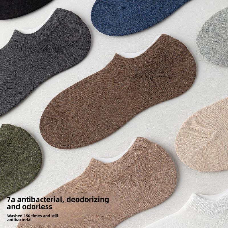 5 Pairs Boat Socks Men's Shallow Mouth Invisible Socks Spring and Summer Mesh Breathable Sweat Anti-odour Boneless Cotton Socks