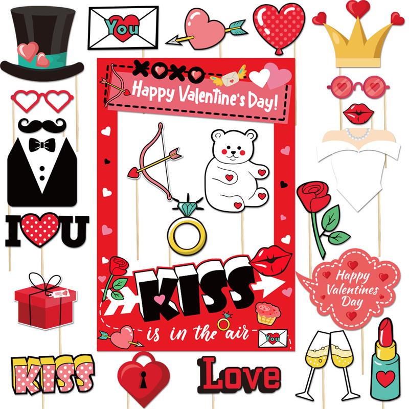 Valentines Day Photo Booth Props, Romantic Valentine’S Day Selfie Photo Booth Picture Frame And Valentines Photo Props