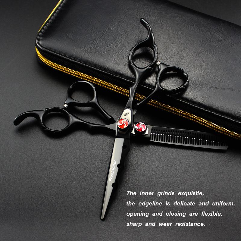 6.0 Inch Freelander, Black Paint, Hair Scissors, Hair Scissors, Flat Scissors, Bangs Scissors, Tooth Scissors, Thin black straight shears