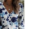 Casual women's puff-sleeved long-sleeved V-neck top. Fashionable loose long-sleeved top, versatile for daily and outdoor walks.