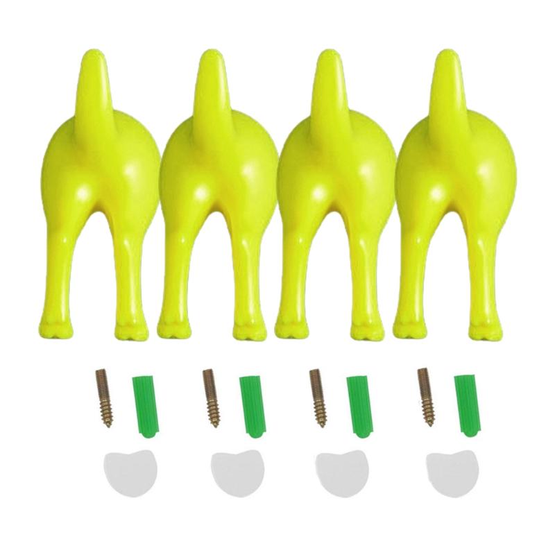 

4Pcs Nordic Plastic Dog Tail Hooks with Screws Adhesive Tape Wall Mounted for Key Hanger Hat Coat Hook Decora зелёный